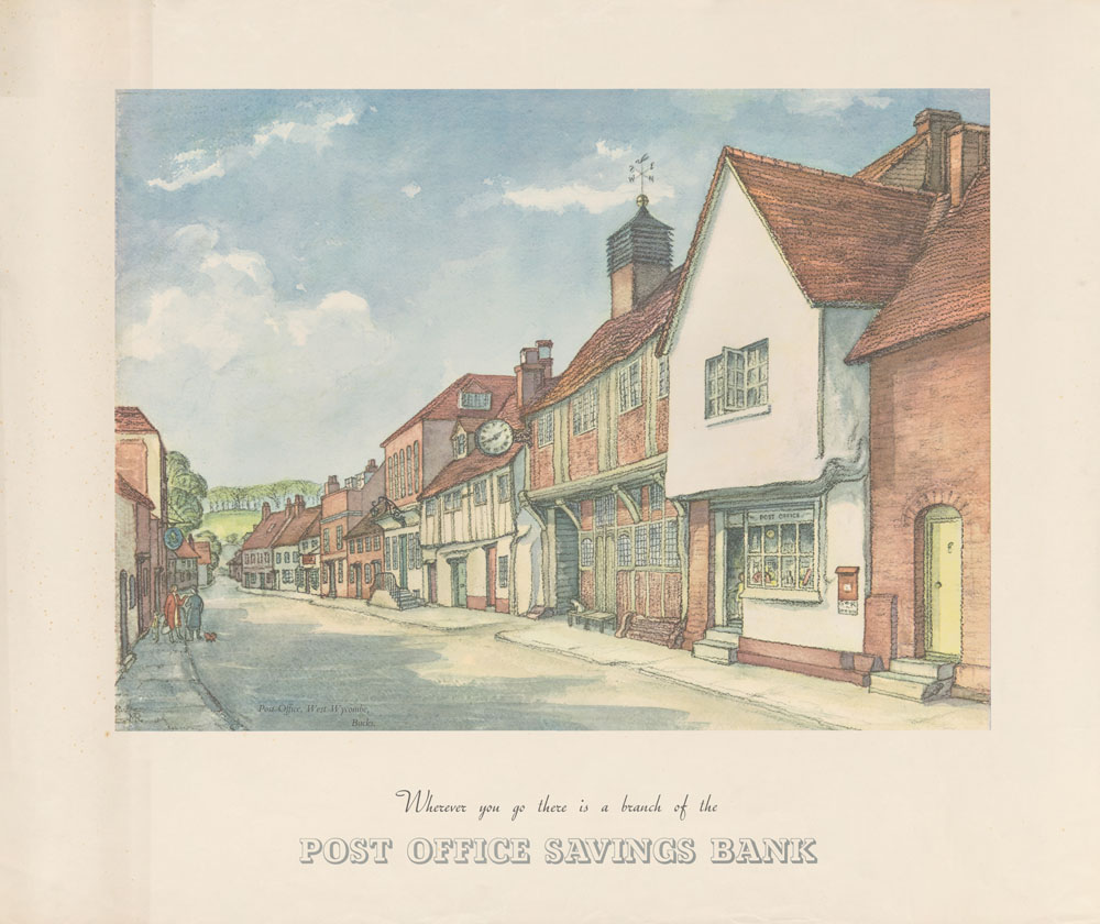 Wherever you go there is a branch of the Post Office Savings Bank. Poster by Mildred Ratcliffe