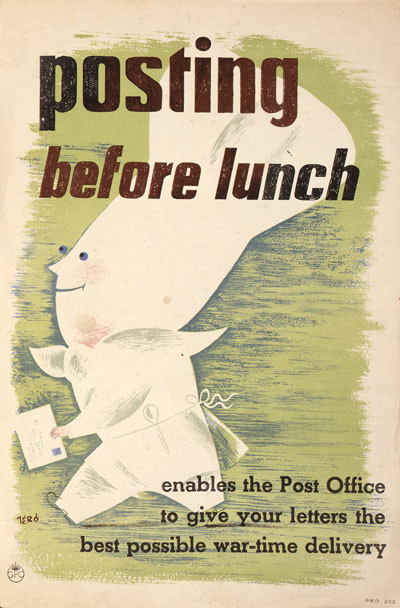 'Posting before lunch'. Poster designed by Hans Schleger (Zero), PRD 250, 1941, POST 110/4150.