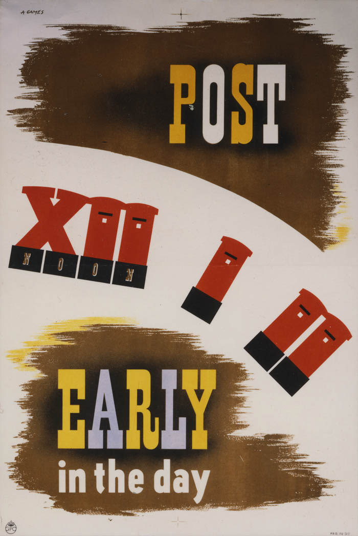 'Post early in the day'. Poster designed by Abram Games, PRD 172, 1937, POST 110/7118.