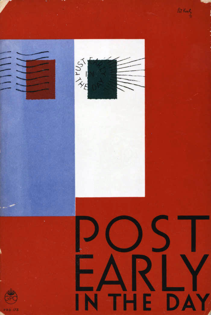 'Post early in the day'. Poster designed by Pat Keely, PRD 173, 1937, POST 110/1159.