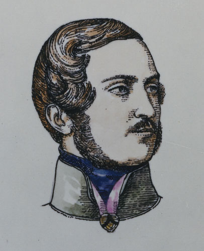 A coloured illustration of the head and neck of Prince Albert.