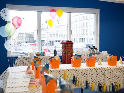 A room at the museum decorated for a birthday party