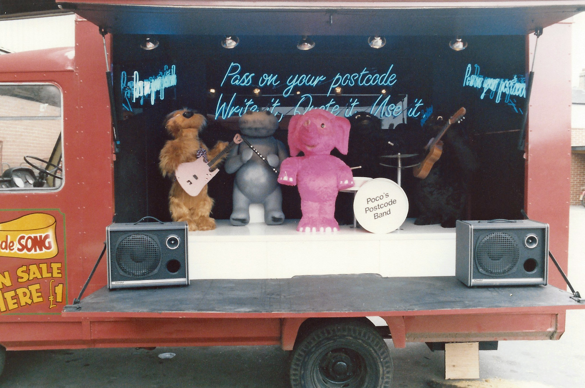 Converted postal van with Poco's Postcode Band, 1986