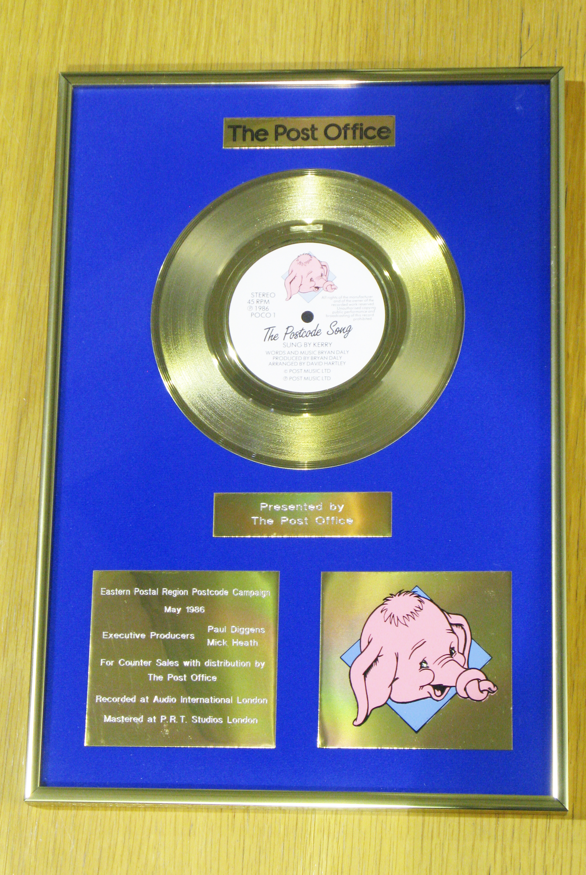 Gold Disc awarded for the ‘Postcode Song’ (TPM E15077)