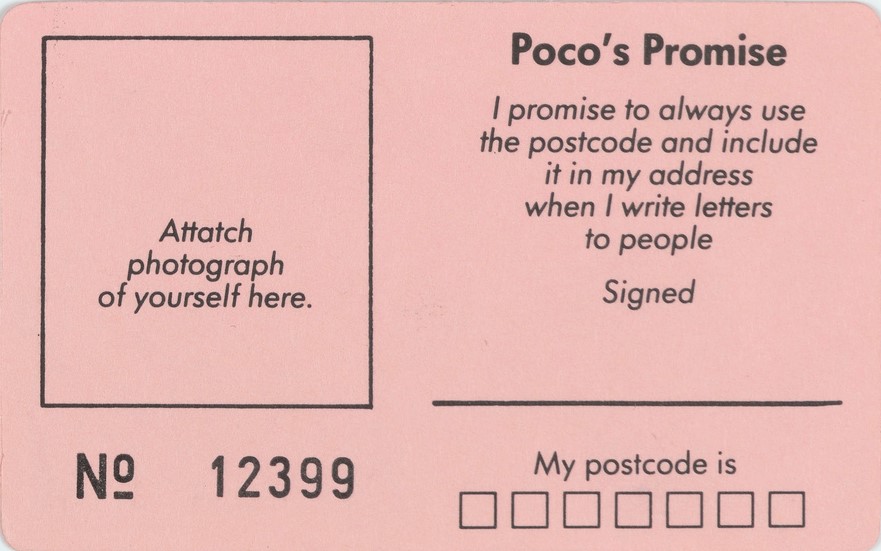 Poco's Postcode Fan Club Membership Card