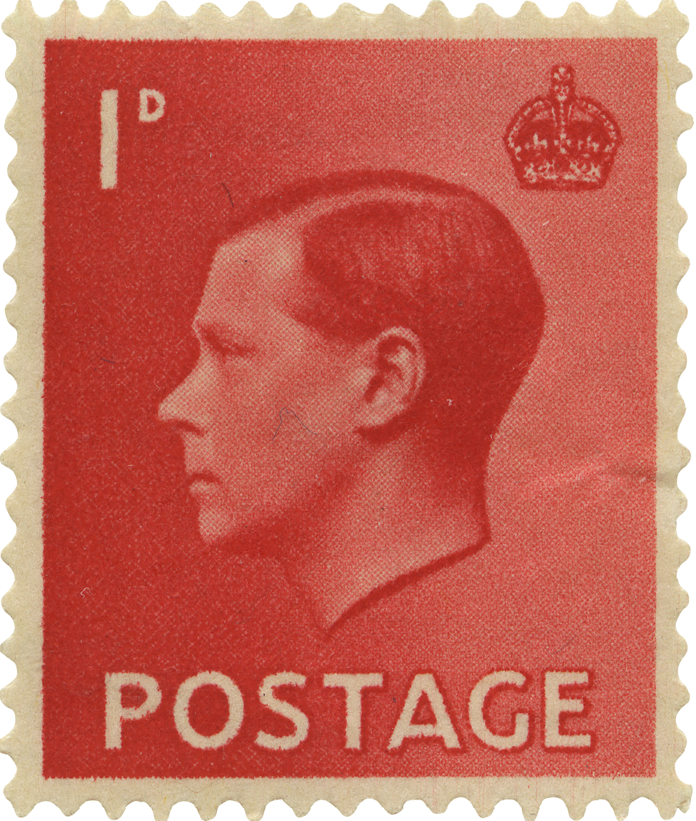 Red stamp featuring the profile of King Edward VIII and a crown in the top right corner.