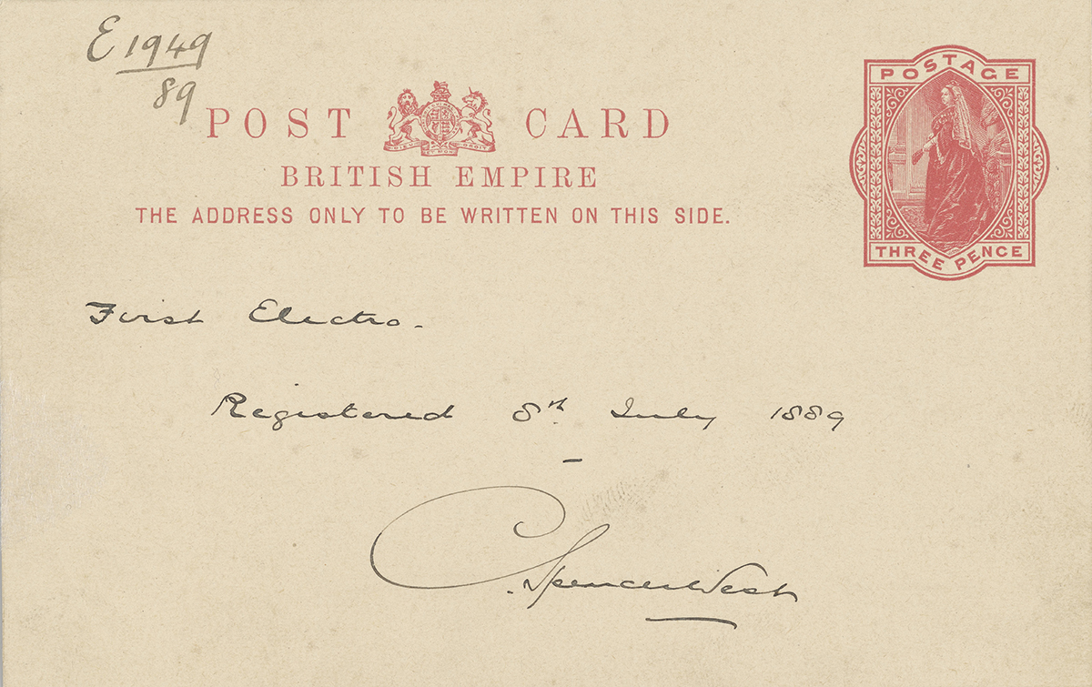 First example of the British Empire postcard, 8 Jul 1889, PC.03.07b