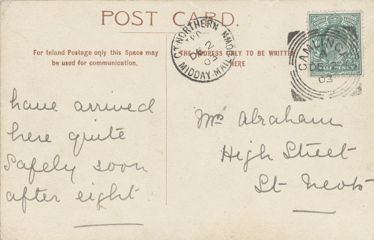 Example of an early divided back postcard, 2 Dec 1903, PH64U/29b
