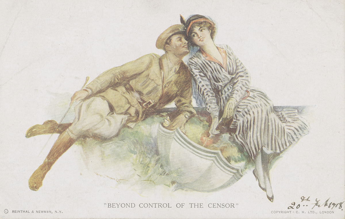 Postcard of a soldier and his sweetheart ‘Beyond control of the censor’, Feb 1918, 2016-0023/47