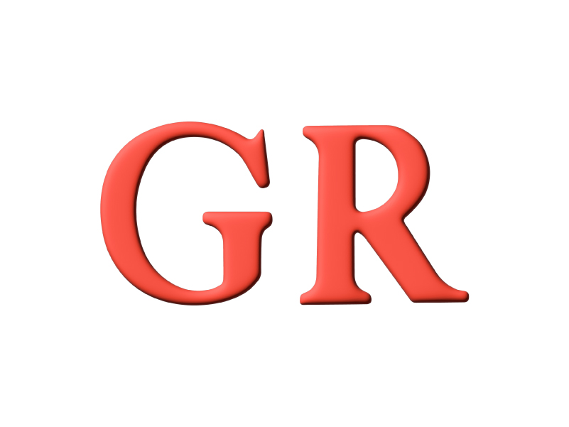 A simple illustration of the letters 'GR' in red, in a clear and basic serif font.