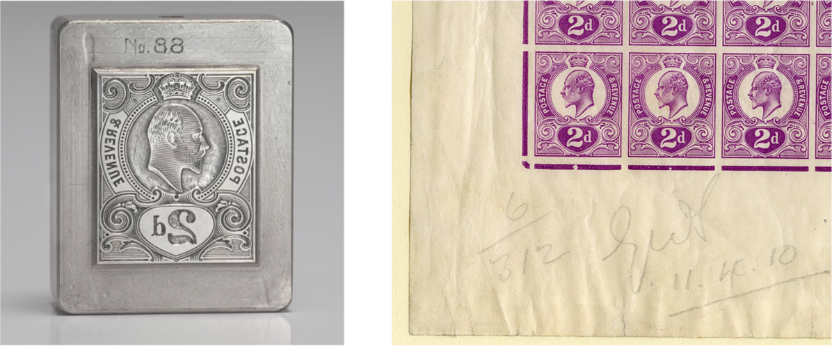 The die is a silver metal square with the Tyrian Plumb stamp engraved although in reverse so that when stamped the text and King's image were the right way around.