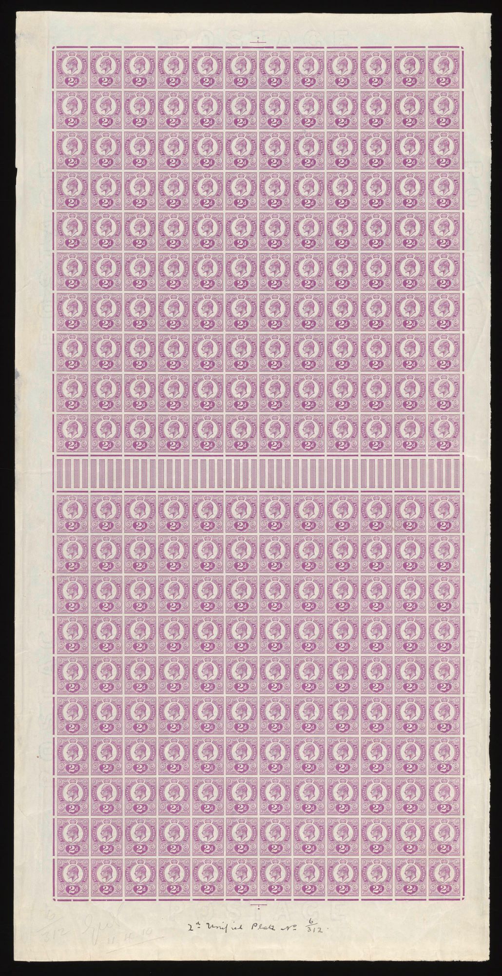 A grid of purple stamps printed on a cream sheet of paper, each showing a small portrait of King Edward VII and the letters '2d'.