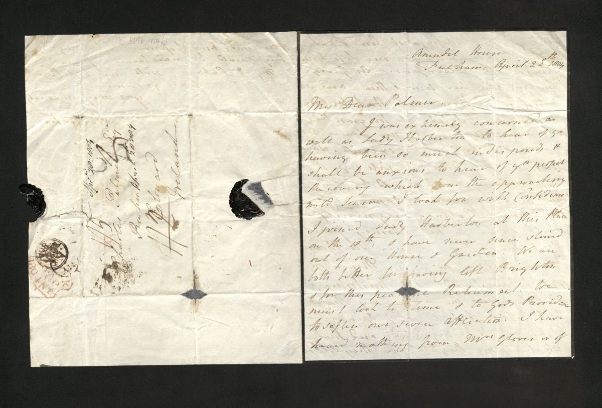 Letter on bordered mourning stationary with black seal.