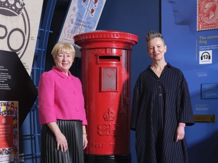 Chair Sue Wilkinson and CEO Laura Wright in the gallery at The Postal Museum.