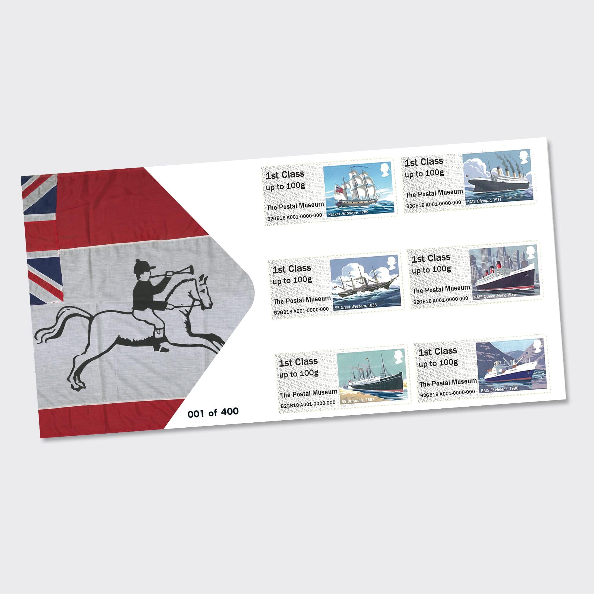 First class tamps showcasing different ships used for mail delivery