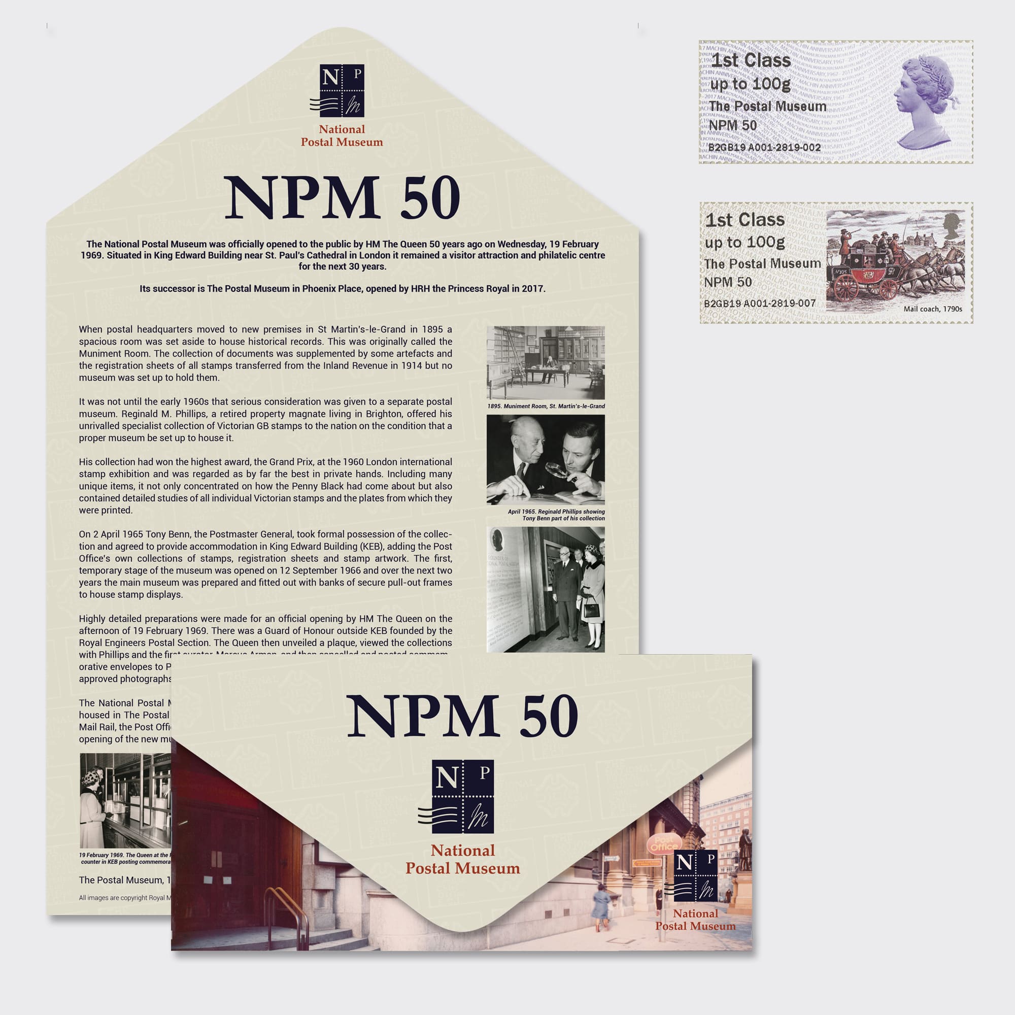 An envelope that when unfolded includes information about the National Postal Museum