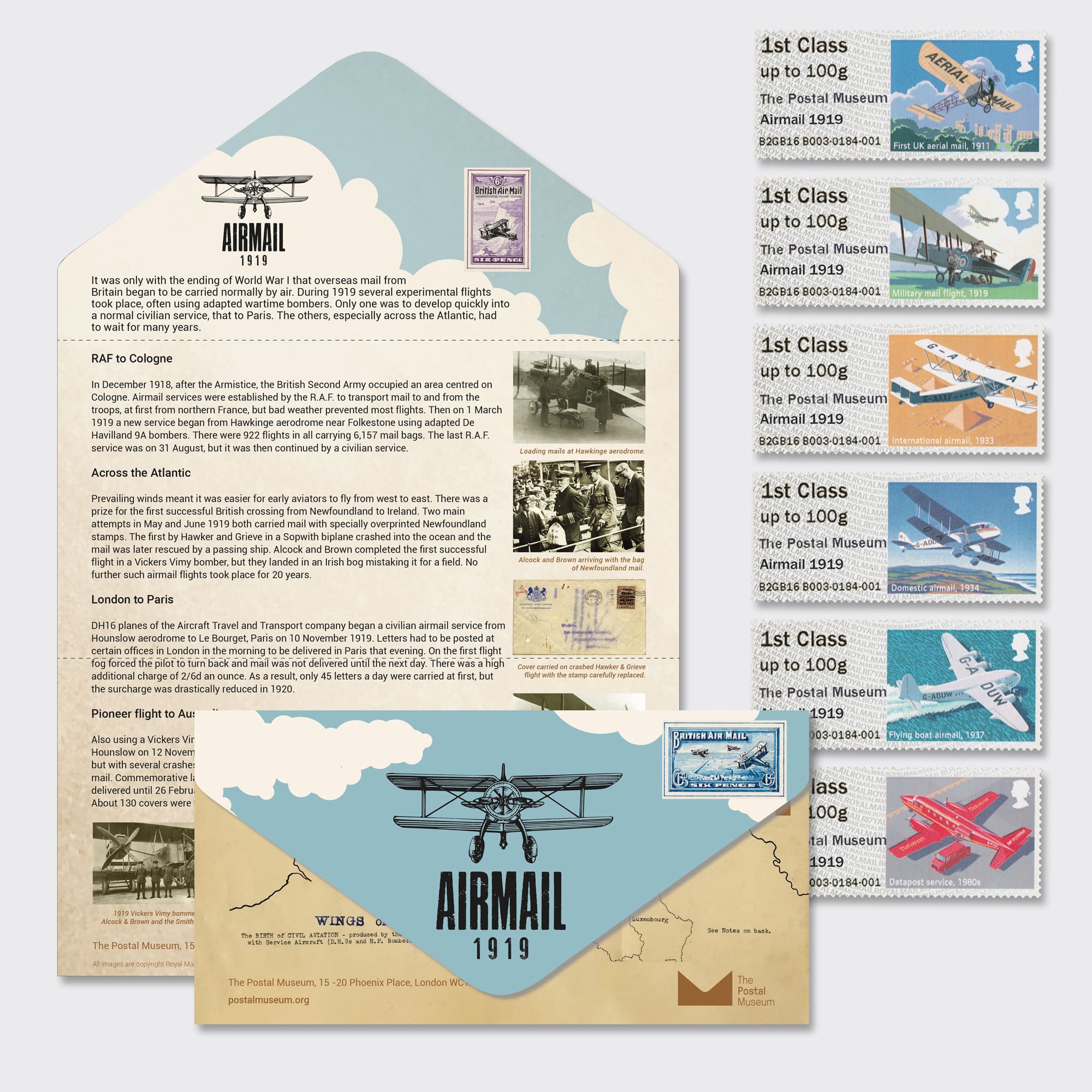 An envelope that when unfolded includes information about air mail