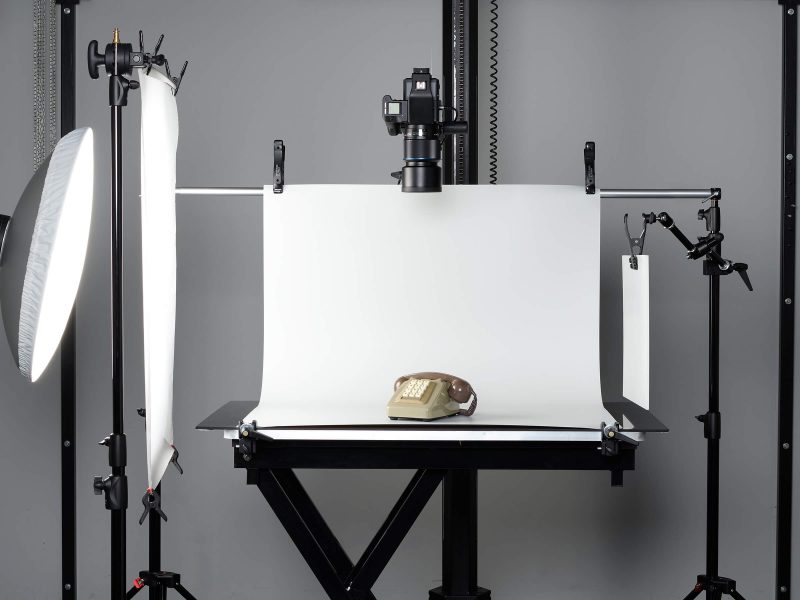 An old telephone set at the digitalisation studio, ready to be photographed.