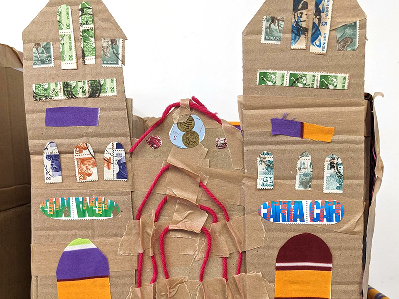 A model building made with scrap cardboard