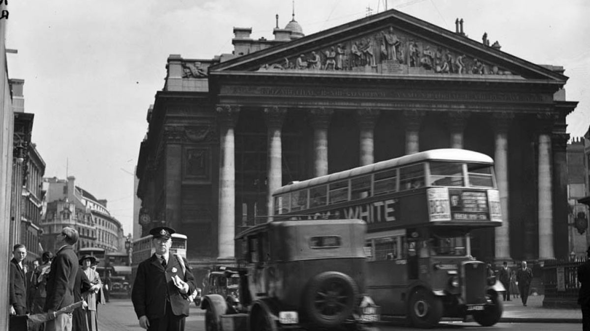 A postman at the Royal Exchange, London.